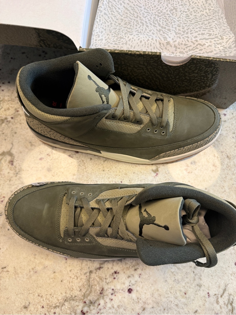 Jordan Men's Olive Green and Cream Retro Athletic Sneakers - Picture 6 of 9